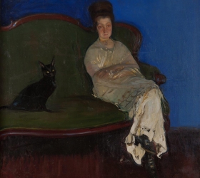 Konrad Krzyżanowski, Portret żony artysty z kotem, wł. MŚO
