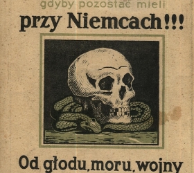 Pocztówka propagandowa „Śmierć zagraża Górnoślązakom, gdyby pozostać mieli przy Niemcach!!! Od głodu, moru, wojny i przyłączenia do Niemiec zachowaj nas Panie!”