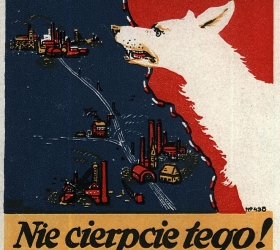 Pocztówka propagandowa „ Polski wilk ma zakusy na waszą ojczyznę! Nie cierpcie tego!”