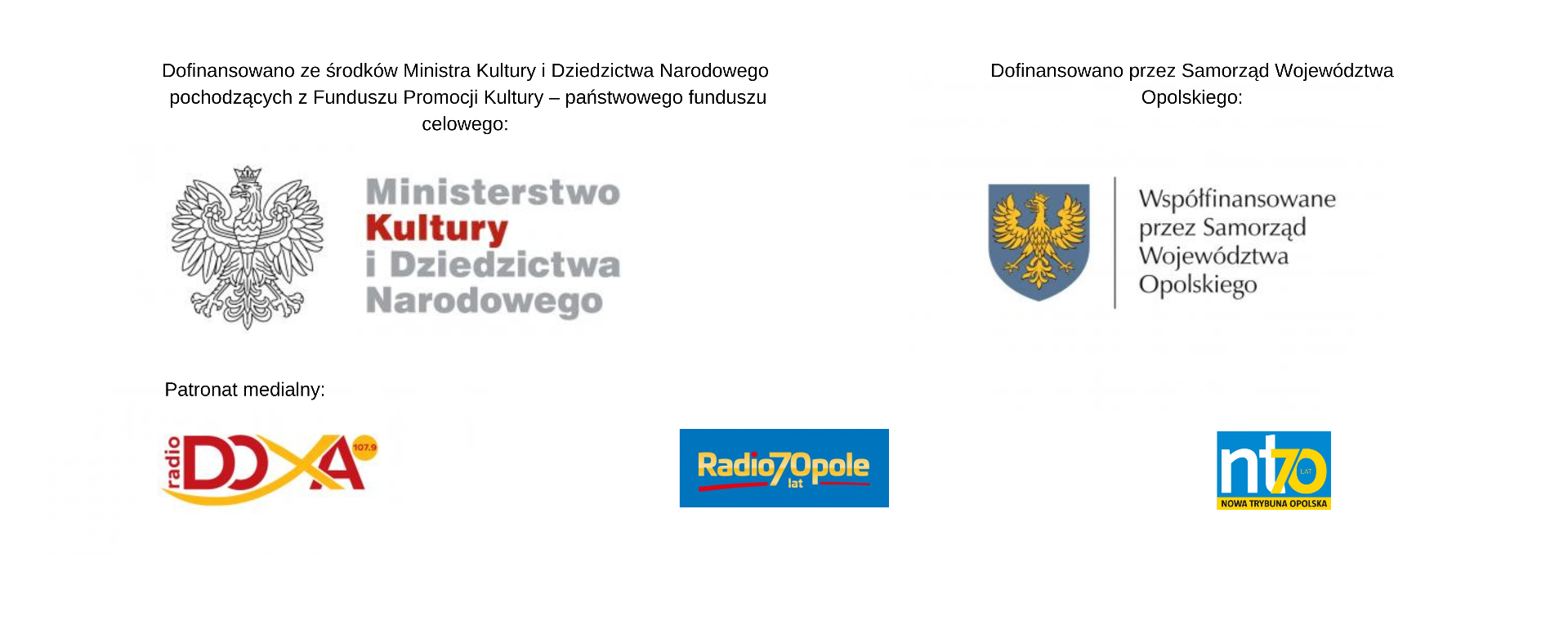 Logotypy MKiDN oraz Samorządu Województwa Opolskiego, dofinansowanie projektu